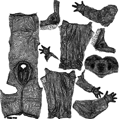 3D human model man formal standing, photogrammetry scanned person for archviz, wireframe top-down view