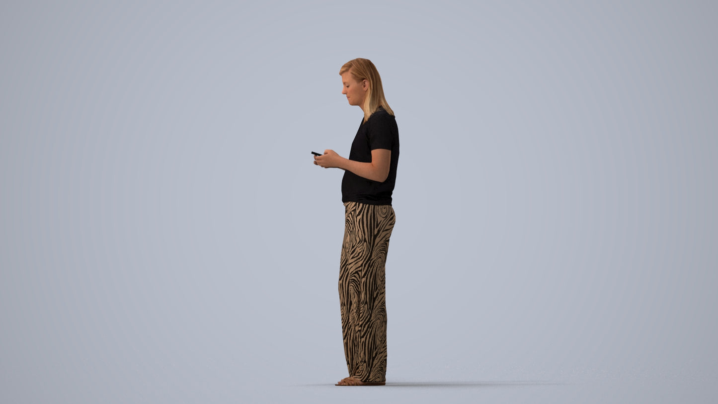 3D people model woman casual standing, scanned human for 3ds Max rendering, three-quarter view render