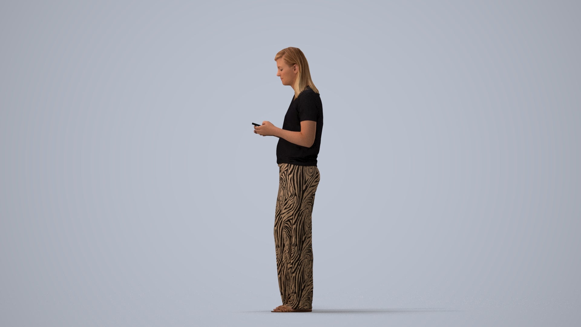 3D people model woman casual standing, scanned human for 3ds Max rendering, three-quarter view render