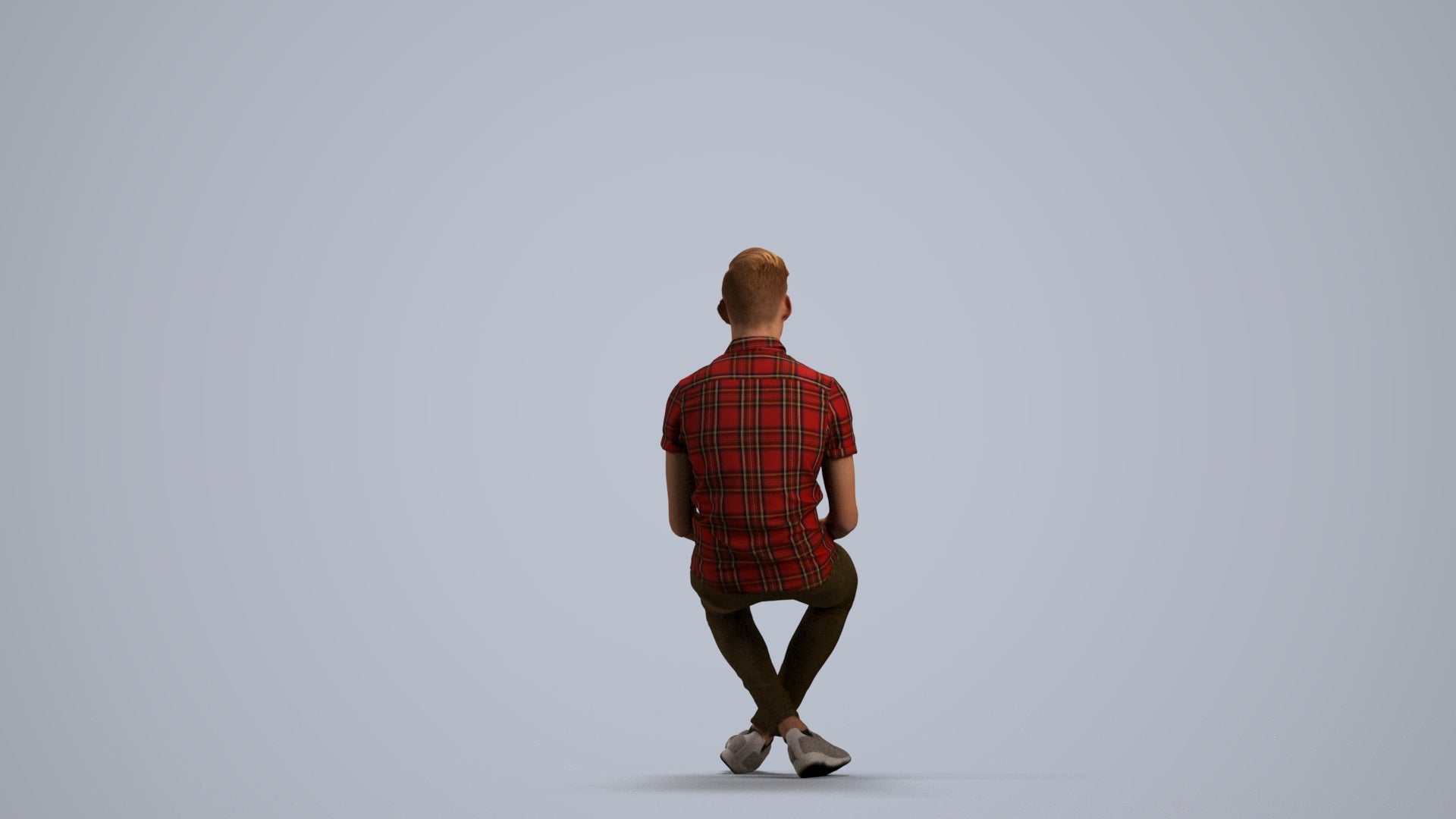 realistic 3D human man casual sitting, archviz people FBX OBJ for Blender, front view render