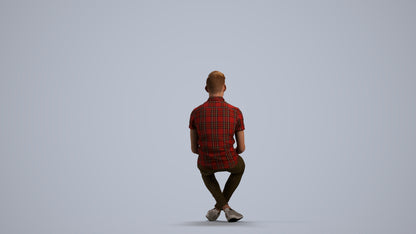 realistic 3D human man casual sitting, archviz people FBX OBJ for Blender, front view render