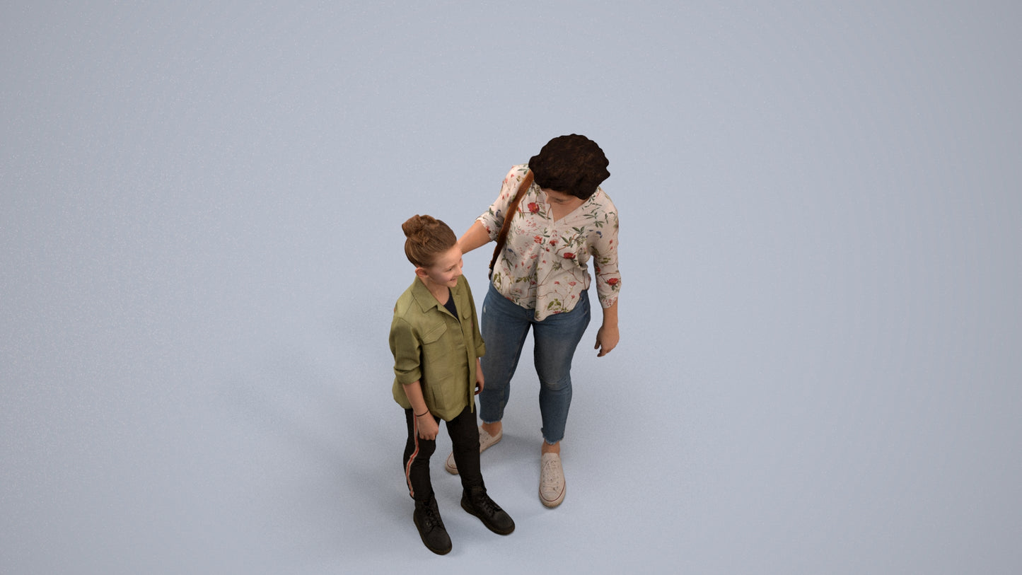 realistic 3D girl casual kids, scanned archviz people for Blender and 3ds Max, back view render