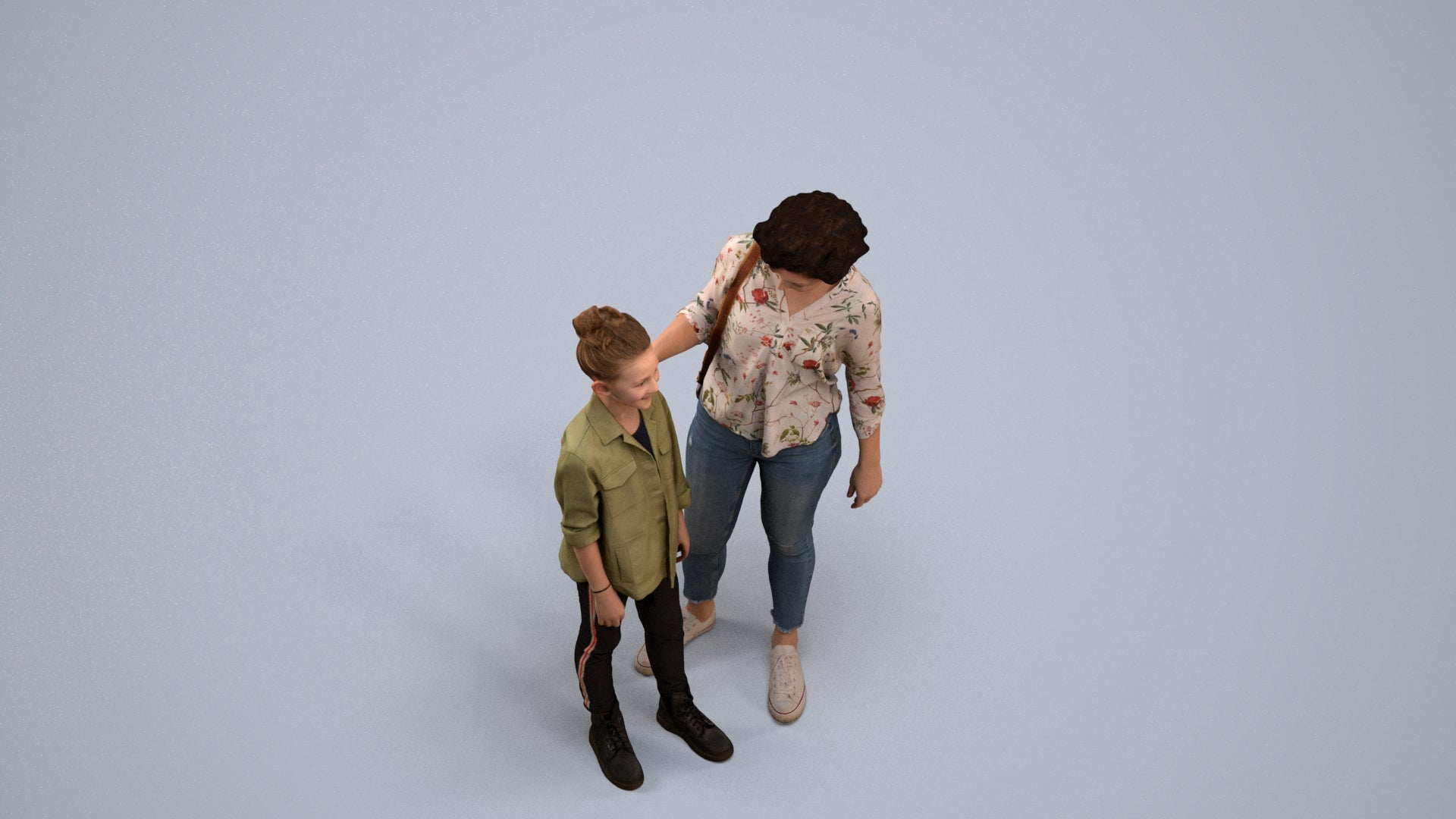 realistic 3D girl casual kids, scanned archviz people for Blender and 3ds Max, back view render