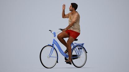 realistic 3D human man casual cycling, archviz people FBX OBJ for Blender, top-down view render
