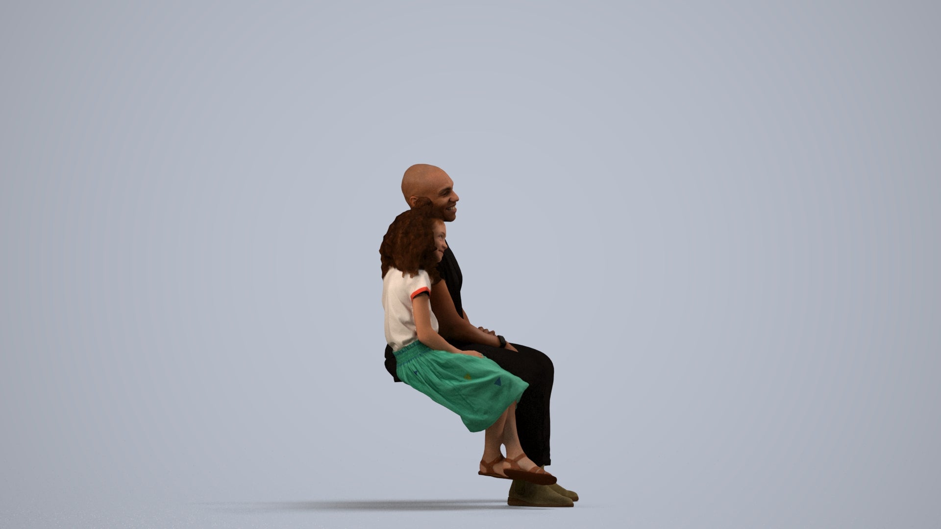 3D scanned girl kids casual, photorealistic archviz people for Enscape and SketchUp, side view render