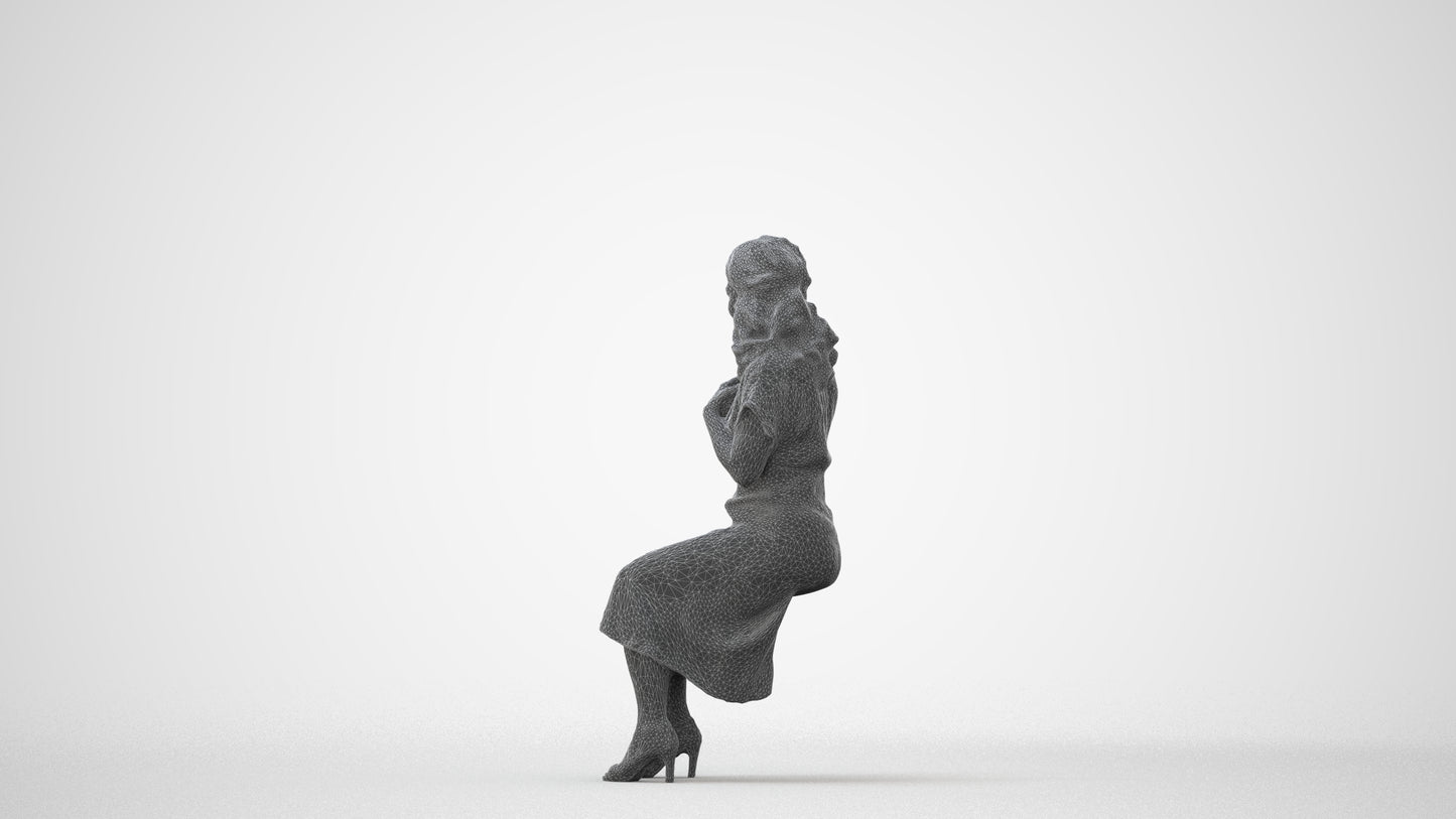 realistic 3D human woman casual sitting, archviz people FBX OBJ for Blender, square thumbnail