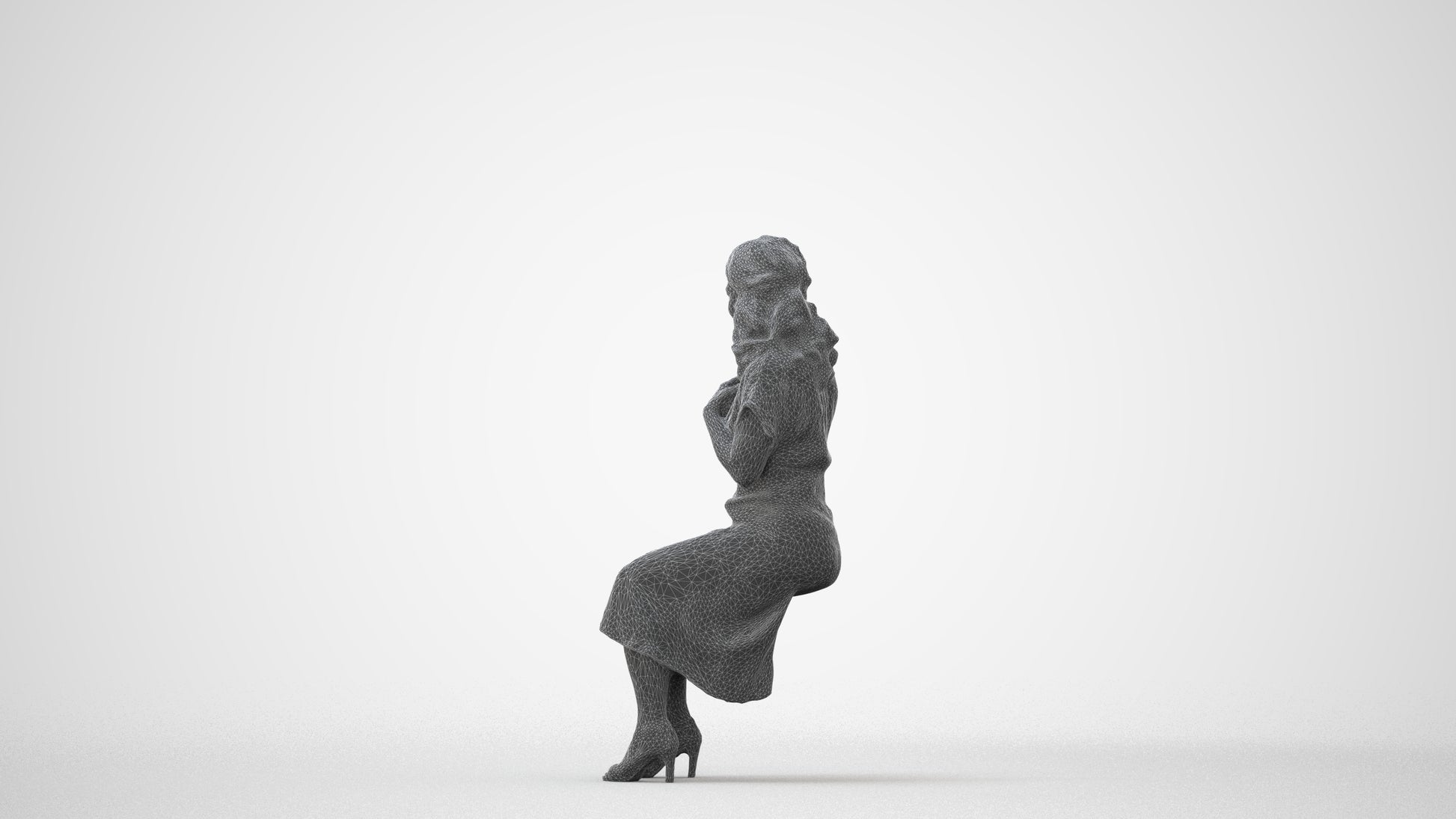 realistic 3D human woman casual sitting, archviz people FBX OBJ for Blender, square thumbnail