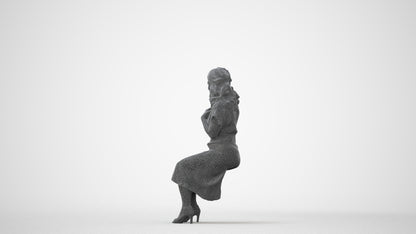 realistic 3D human woman casual sitting, archviz people FBX OBJ for Blender, square thumbnail