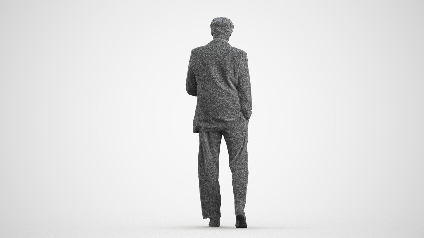 3D scanned man standing business, photorealistic archviz people for Enscape and SketchUp, wireframe front view