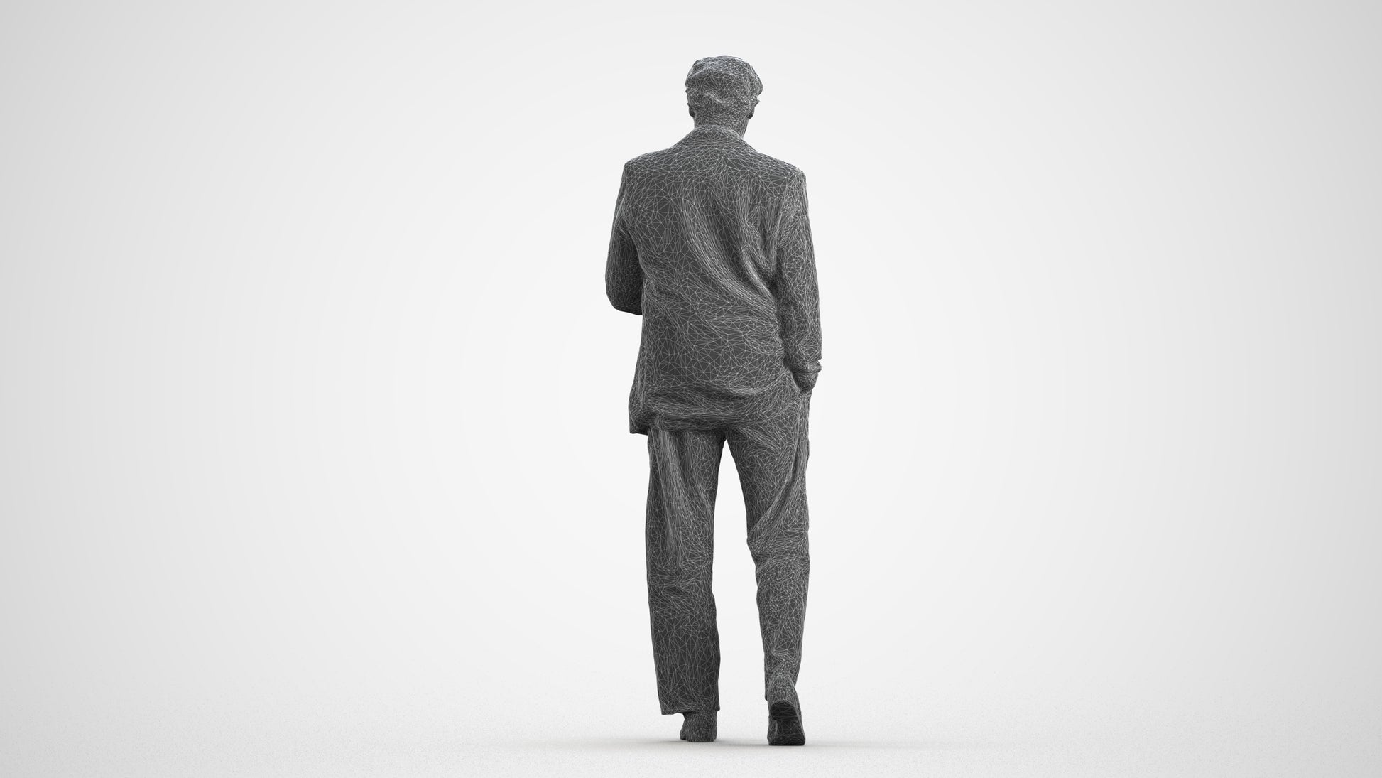 3D scanned man standing business, photorealistic archviz people for Enscape and SketchUp, wireframe front view