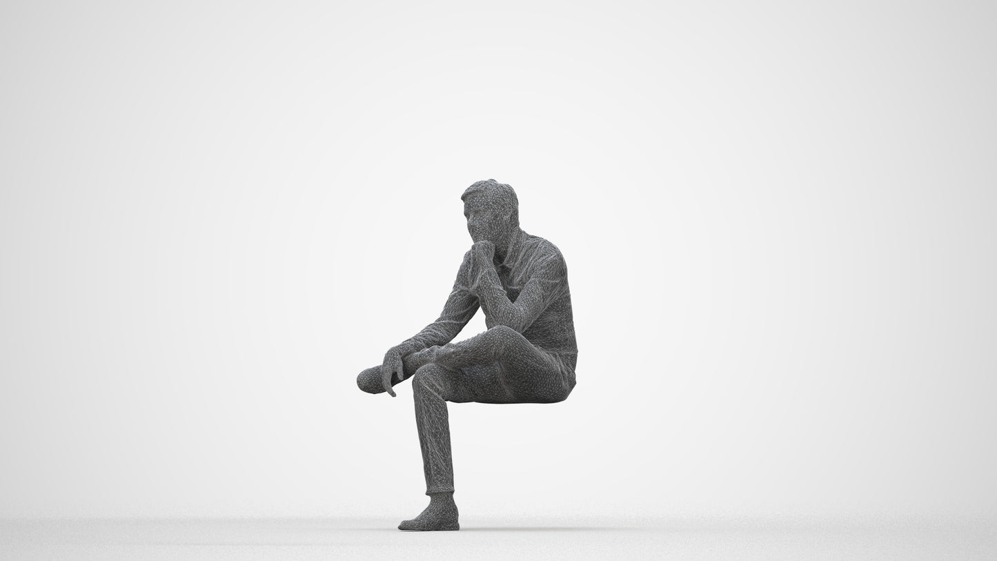 3D scanned man business, photorealistic archviz people for Enscape and SketchUp, wireframe back view
