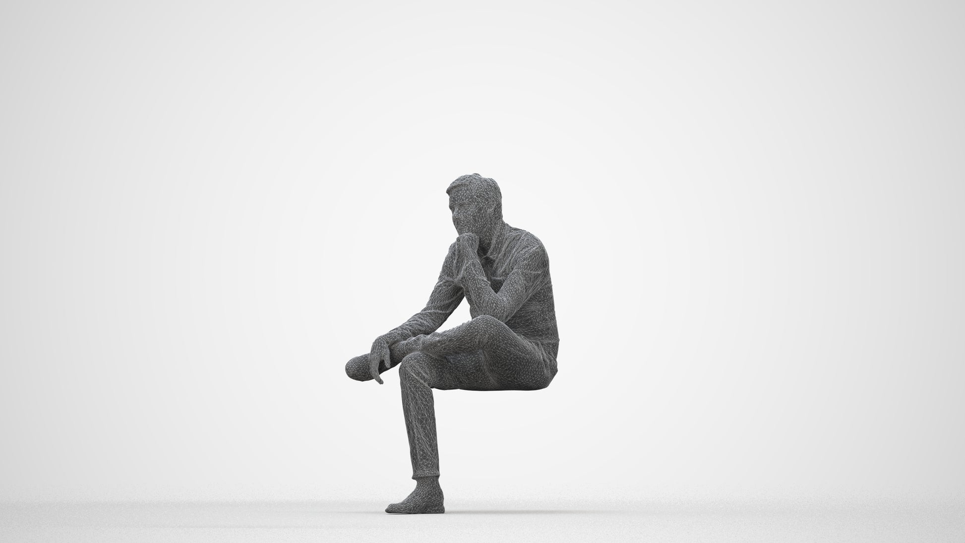 3D scanned man business, photorealistic archviz people for Enscape and SketchUp, wireframe back view