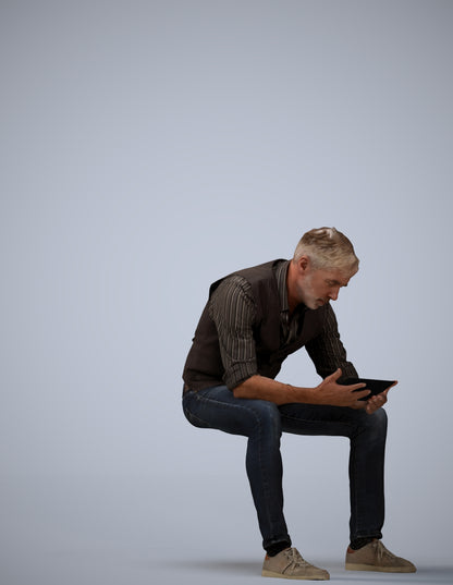 scanned 3D man casual sitting, photogrammetry people for Enscape and V-Ray