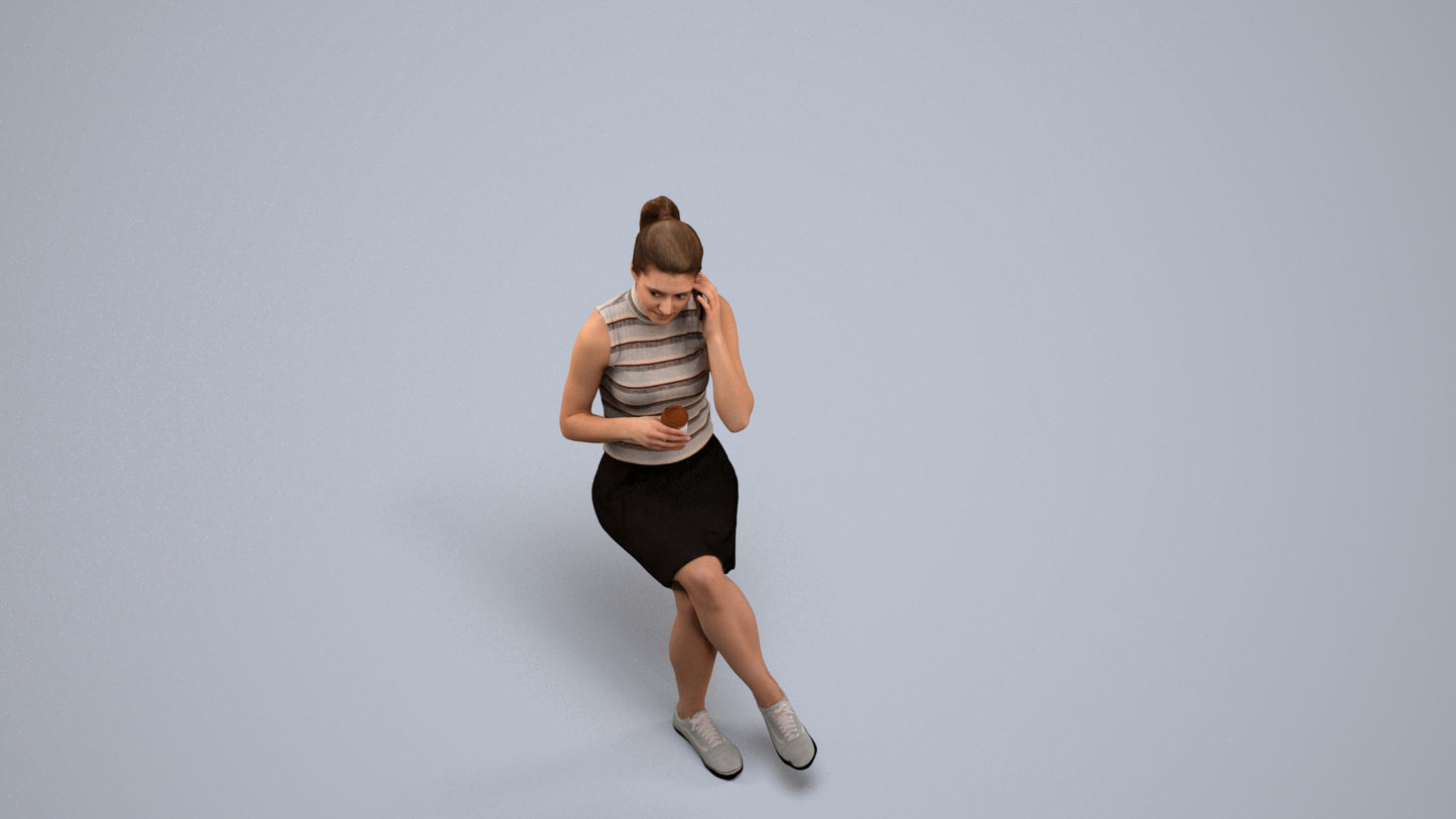 realistic 3D people woman sitting, render-ready for V-Ray and Corona, FBX OBJ, back view render