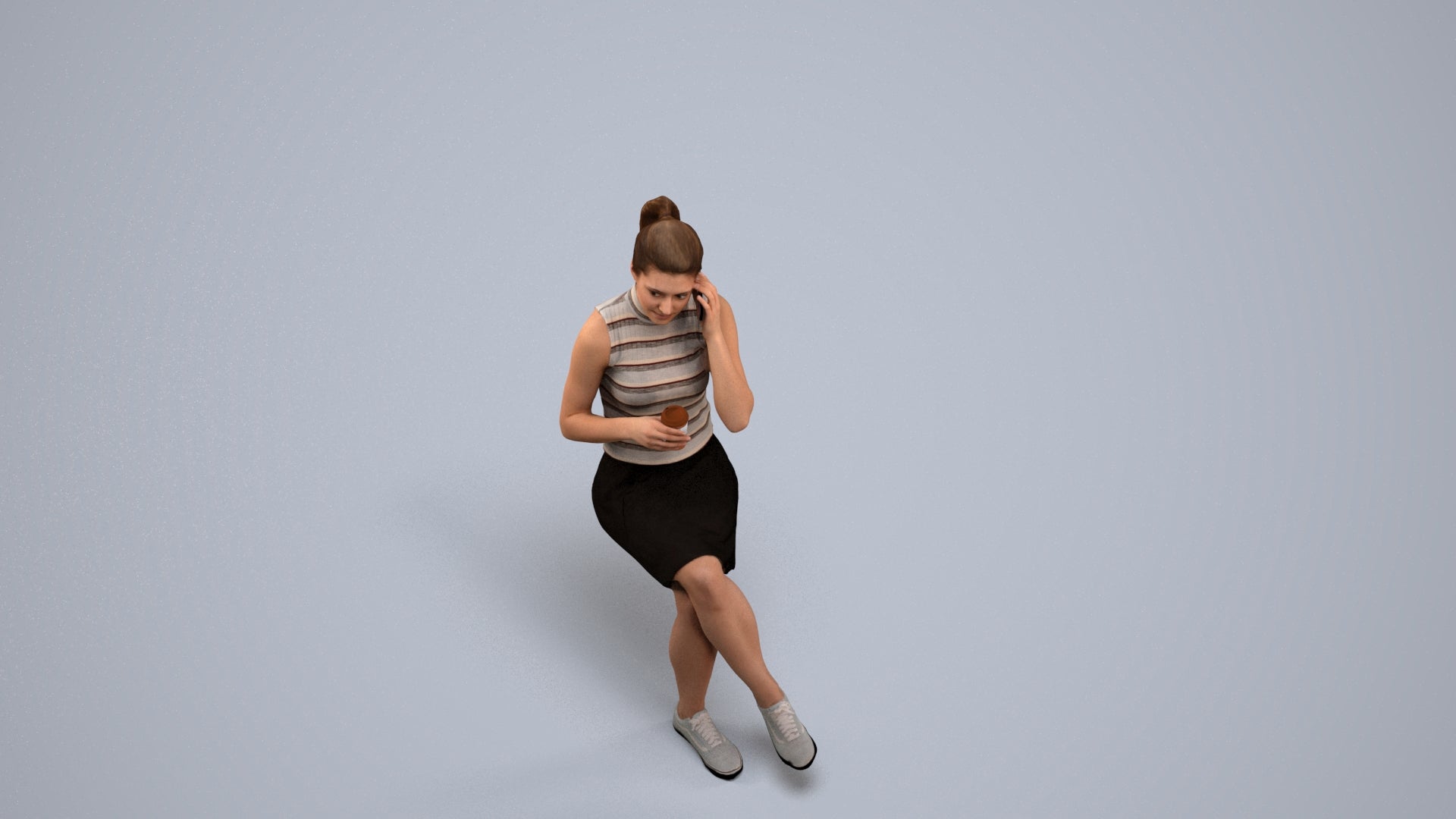 realistic 3D people woman sitting, render-ready for V-Ray and Corona, FBX OBJ, back view render