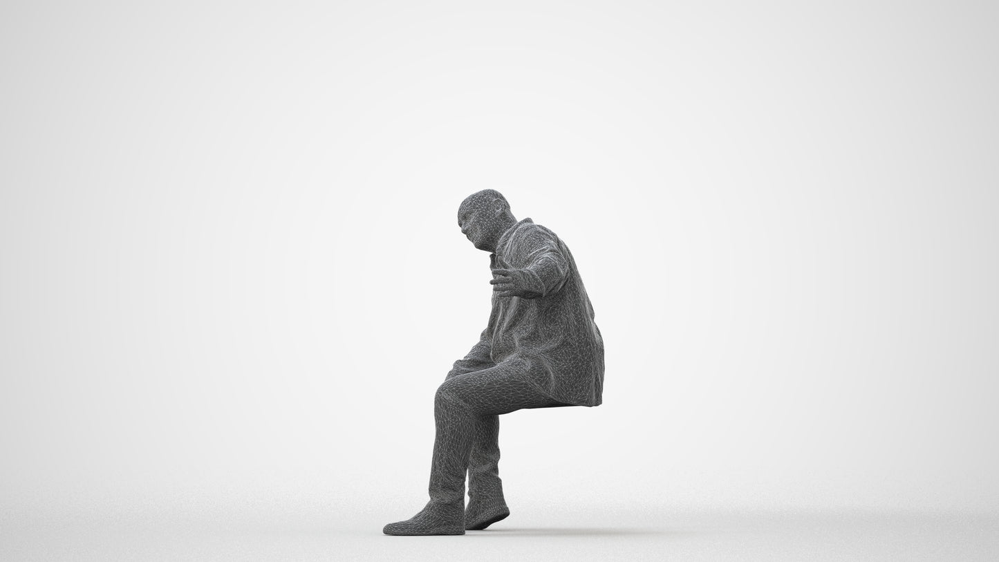scanned 3D senior man casual sitting, photogrammetry people for Enscape and V-Ray, square thumbnail