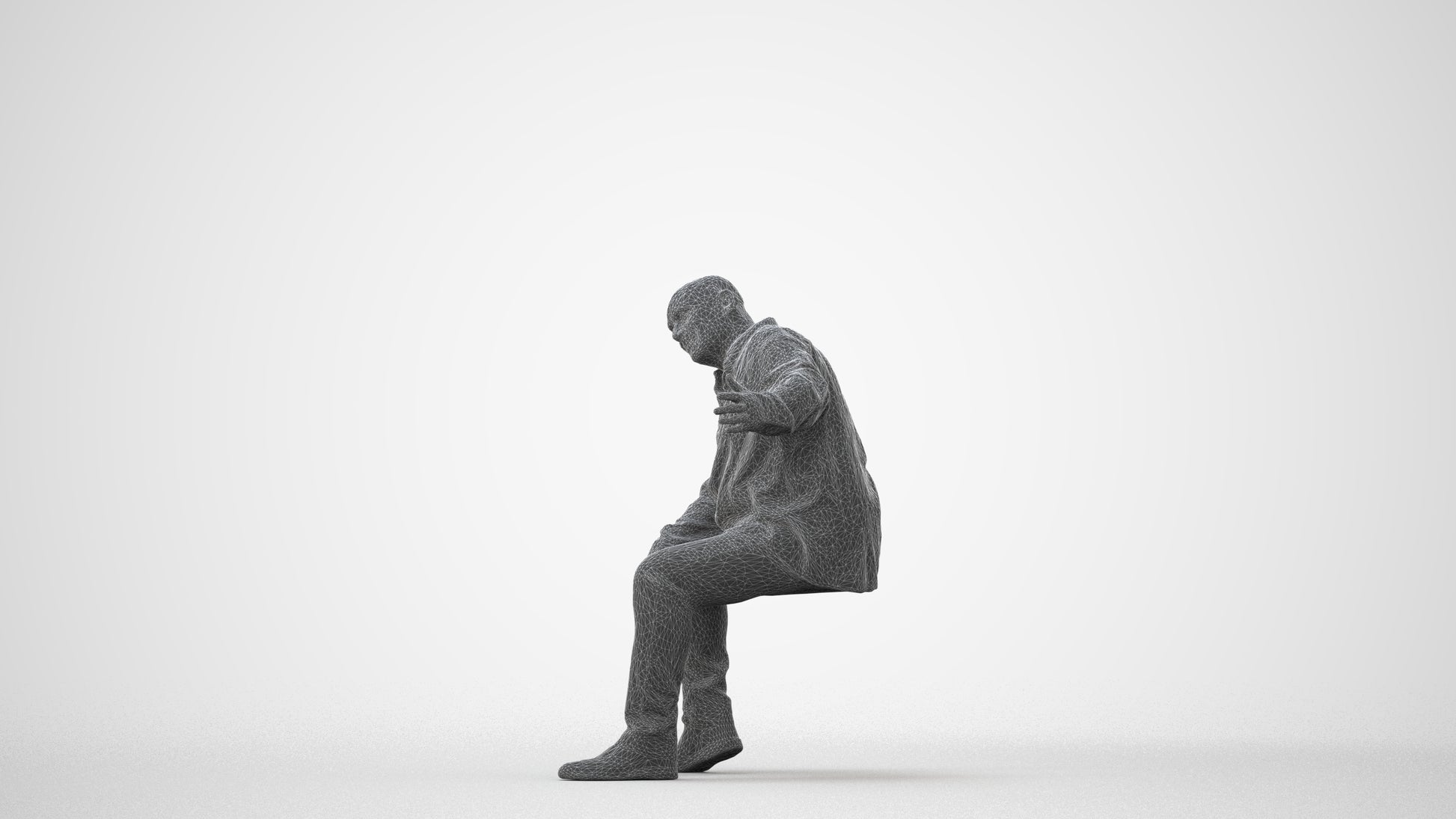scanned 3D senior man casual sitting, photogrammetry people for Enscape and V-Ray, square thumbnail