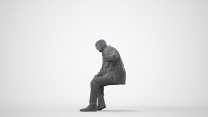 scanned 3D senior man casual sitting, photogrammetry people for Enscape and V-Ray, square thumbnail
