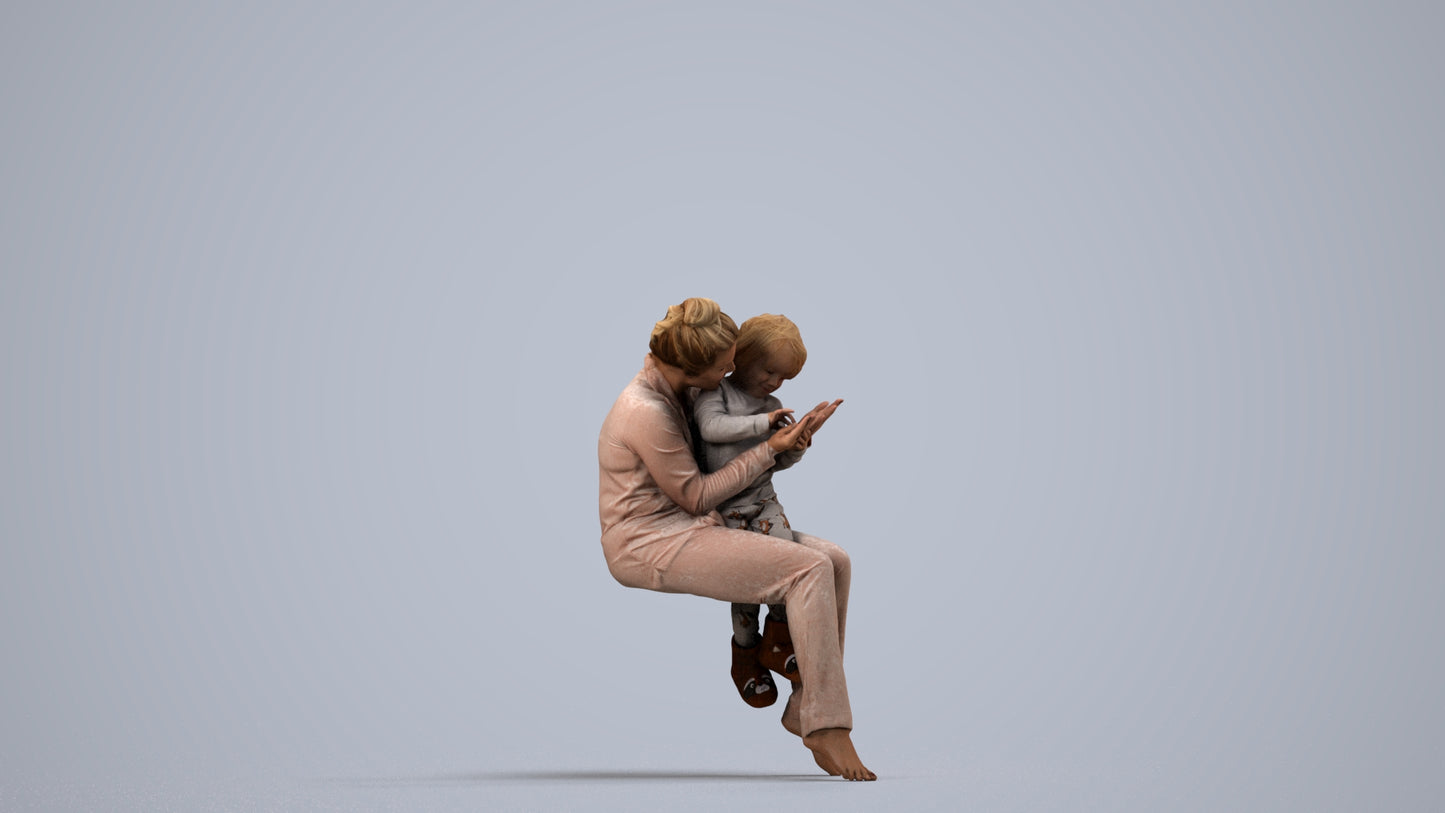 realistic 3D human girl kids, archviz people FBX OBJ for Blender, side view render