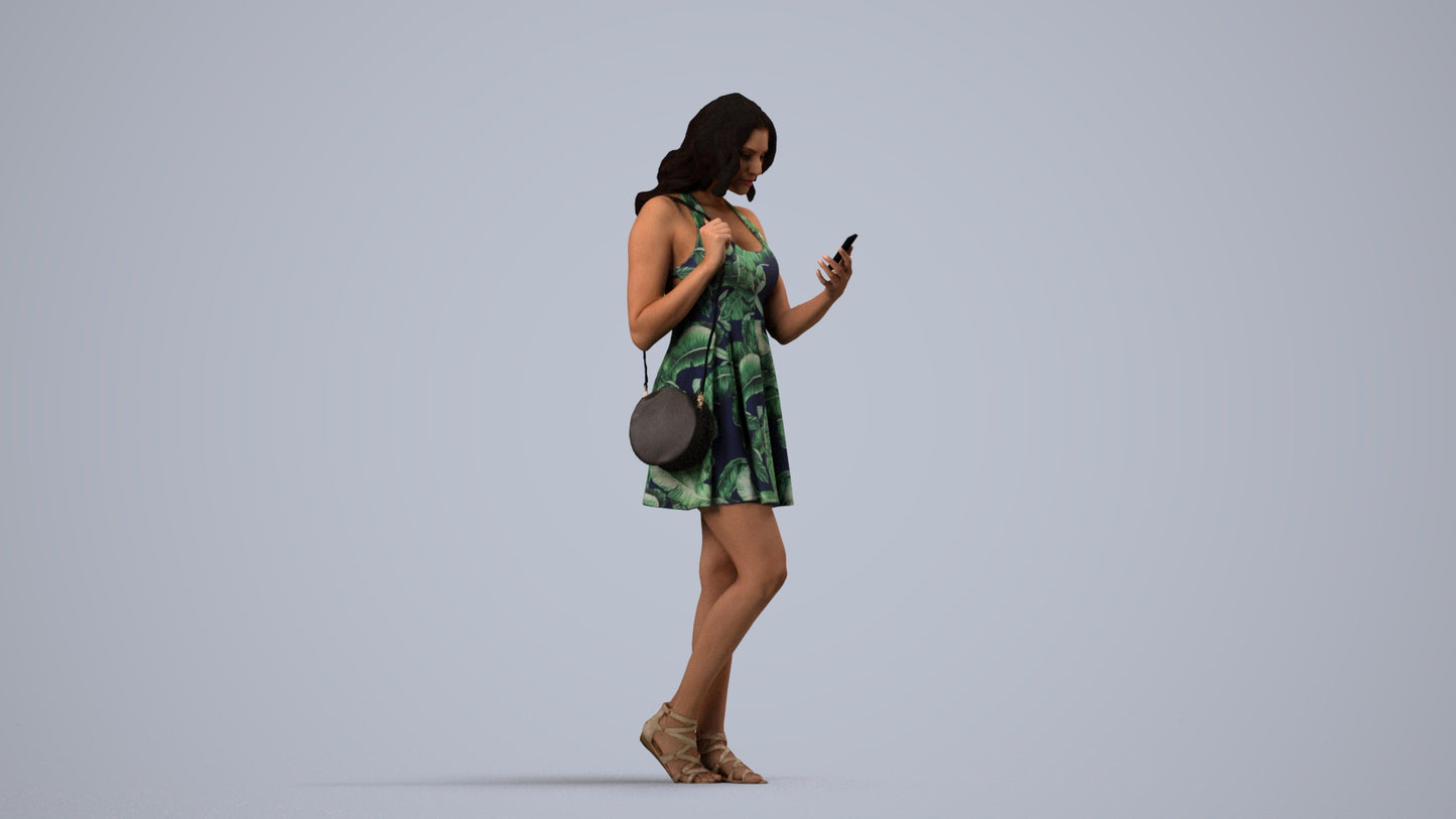 3D people model woman standing, scanned human for 3ds Max rendering, side view render