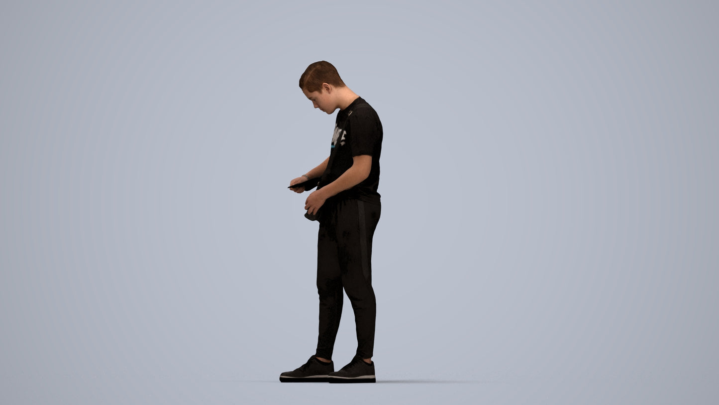 realistic 3D human boy casual kids, archviz people FBX OBJ for Blender, top-down view render