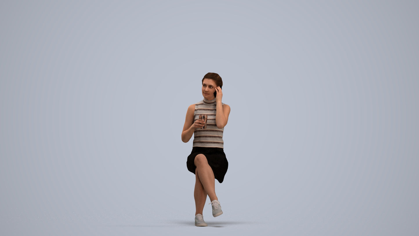 scanned 3D woman casual sitting, photogrammetry people for Enscape and V-Ray, standing pose render