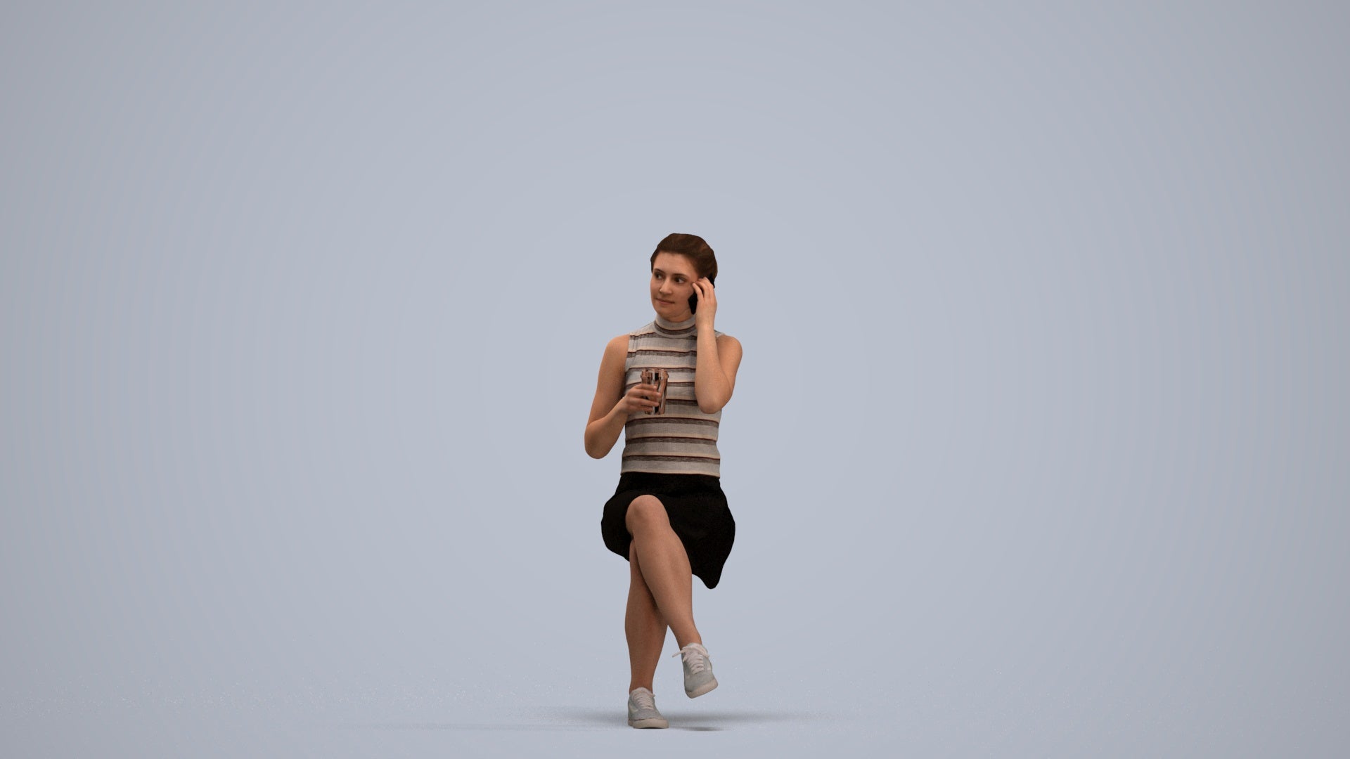 scanned 3D woman casual sitting, photogrammetry people for Enscape and V-Ray, standing pose render