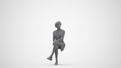 3D people model woman casual sitting, scanned human for 3ds Max rendering, three-quarter front view render
