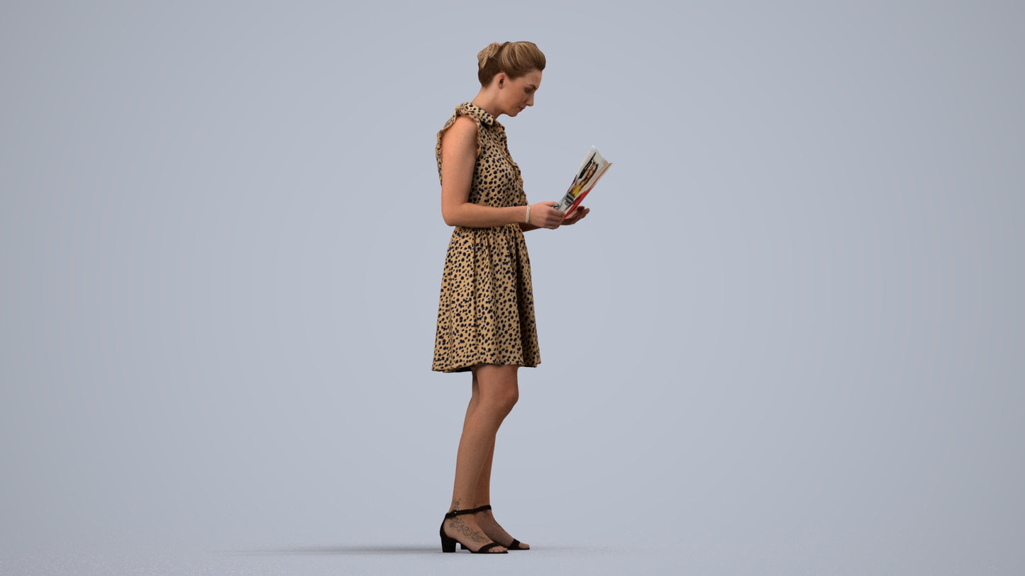 realistic 3D people woman casual standing, render-ready for V-Ray and Corona, FBX OBJ, side view render