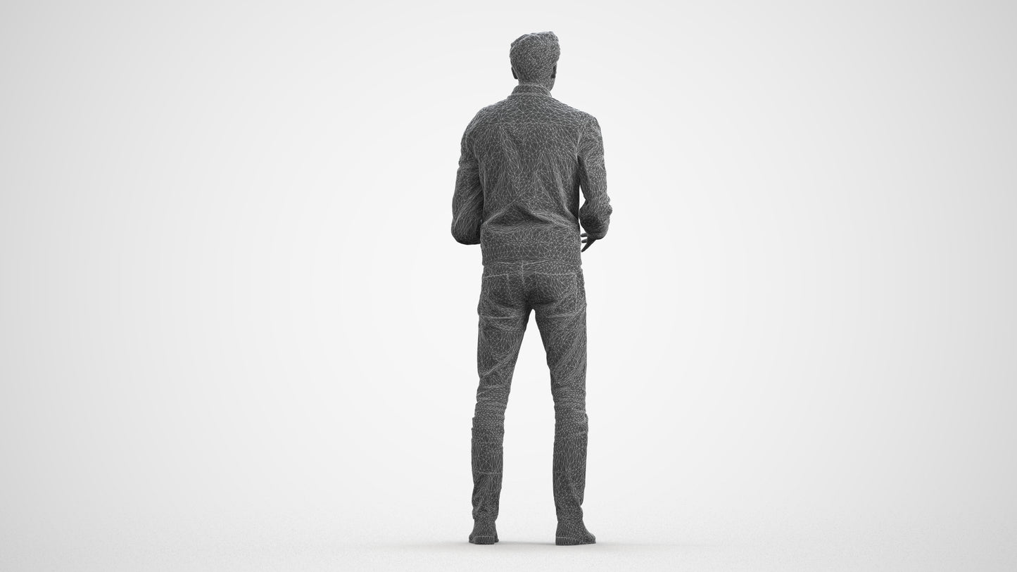 realistic 3D man casual business, scanned archviz people for Blender and 3ds Max, wireframe front view