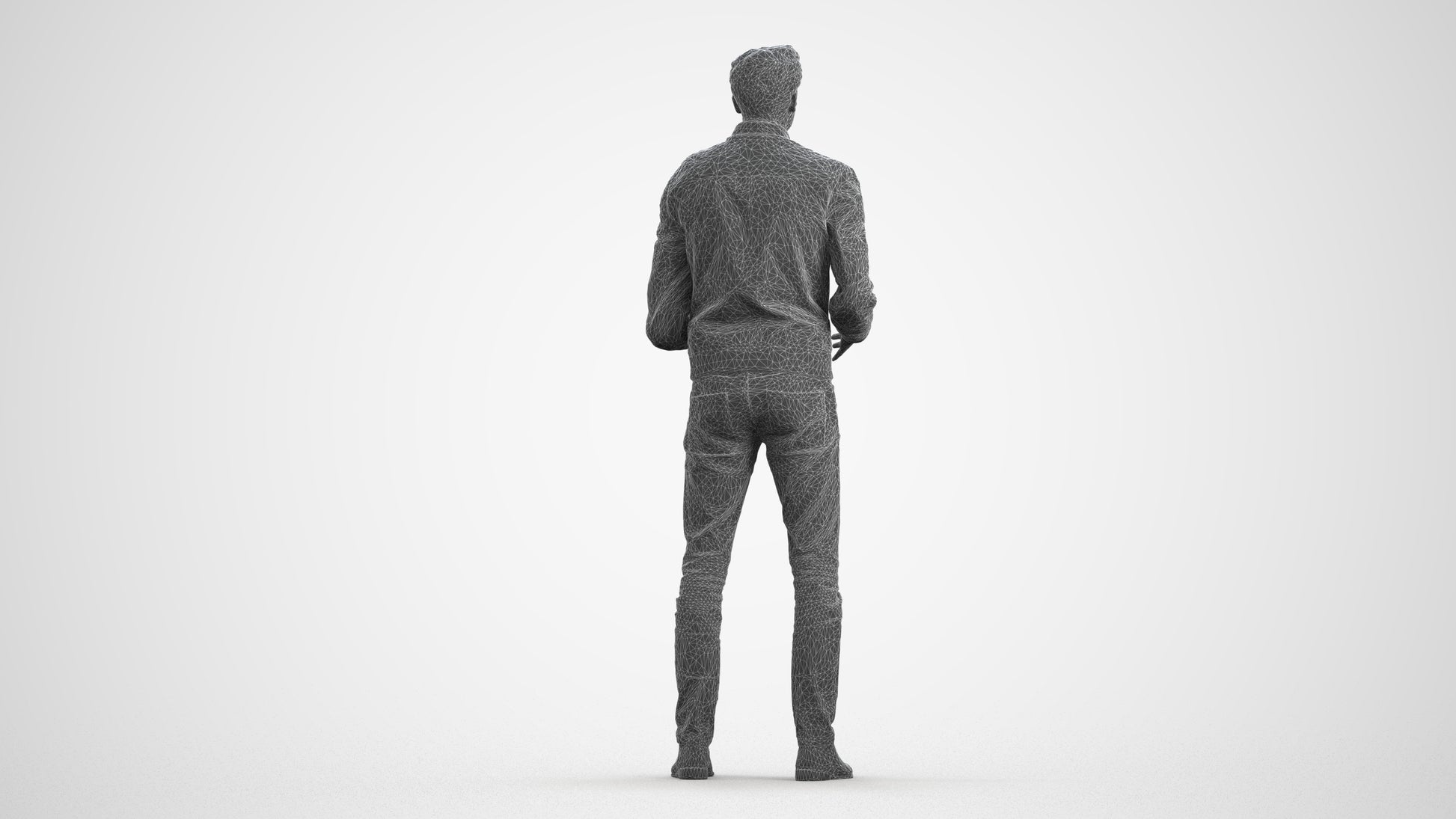 realistic 3D man casual business, scanned archviz people for Blender and 3ds Max, wireframe front view