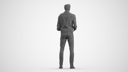 realistic 3D man casual business, scanned archviz people for Blender and 3ds Max, wireframe front view