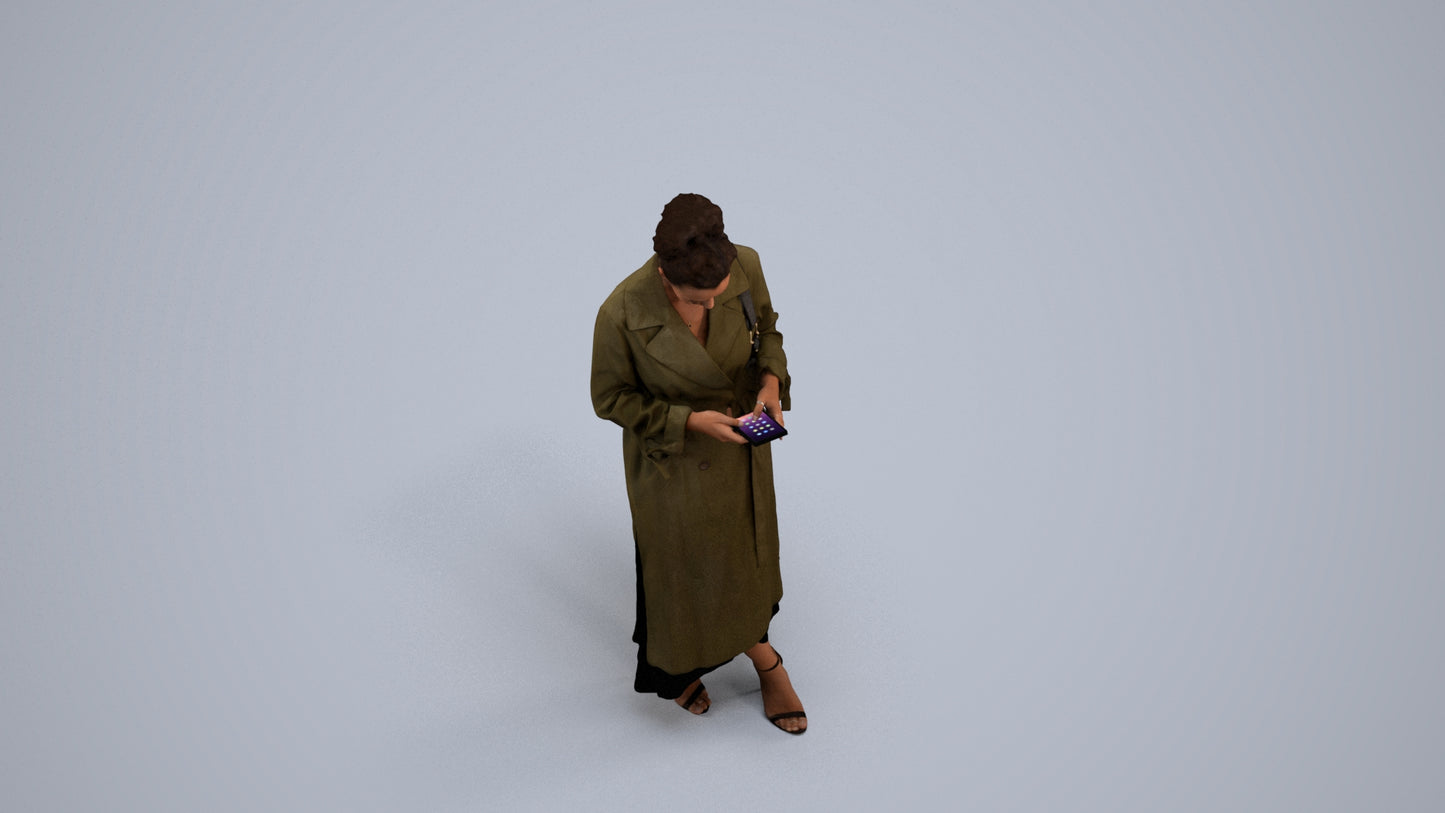 scanned 3D woman business standing, photogrammetry people for Enscape and V-Ray, back view render