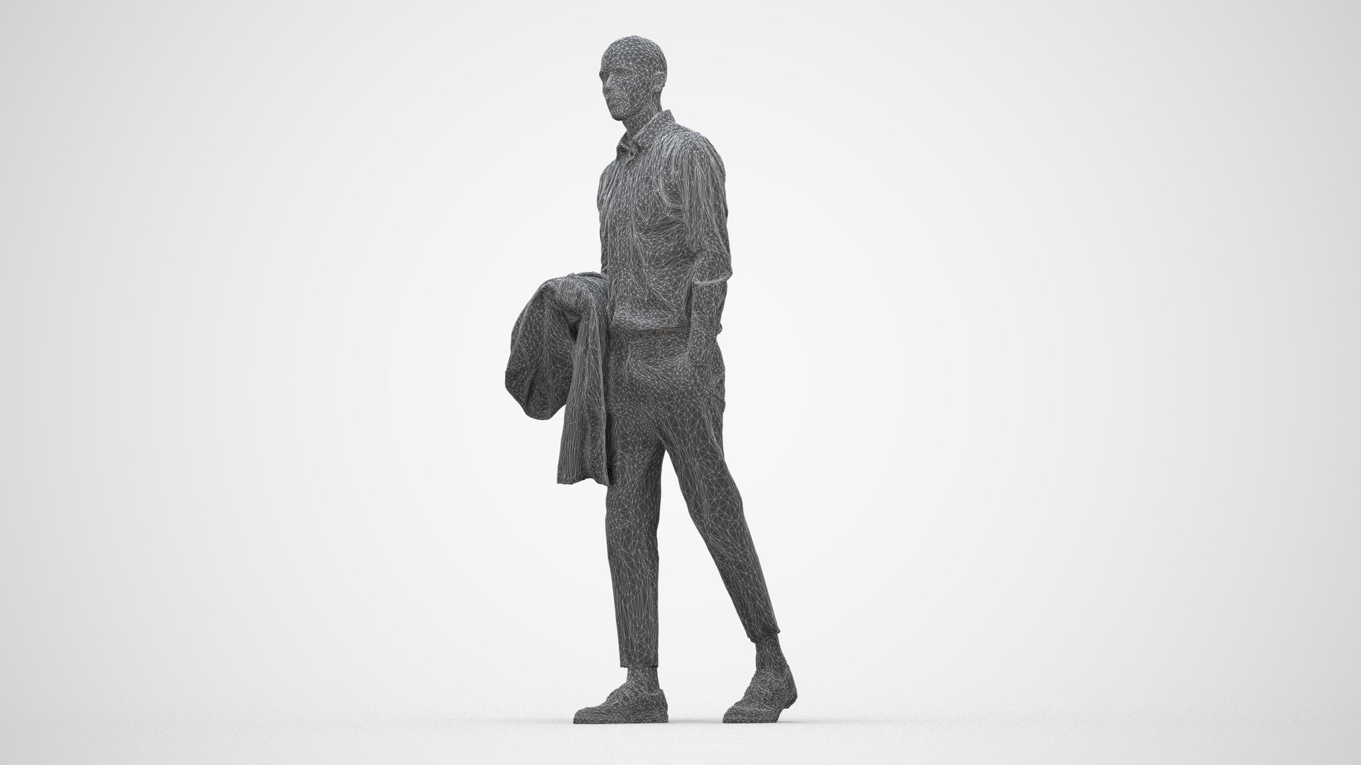 photogrammetry 3D man business walking, realistic human model archviz FBX, wireframe back view