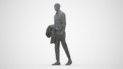 photogrammetry 3D man business walking, realistic human model archviz FBX, wireframe back view