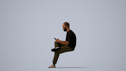 photogrammetry 3D man casual sitting, realistic human model archviz FBX, three-quarter view render