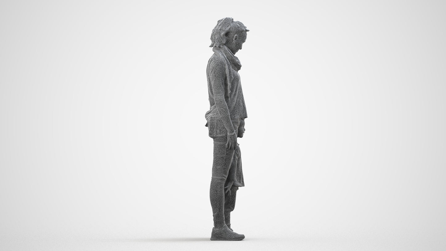 realistic 3D people girl casual kids, render-ready for V-Ray and Corona, FBX OBJ, wireframe side view