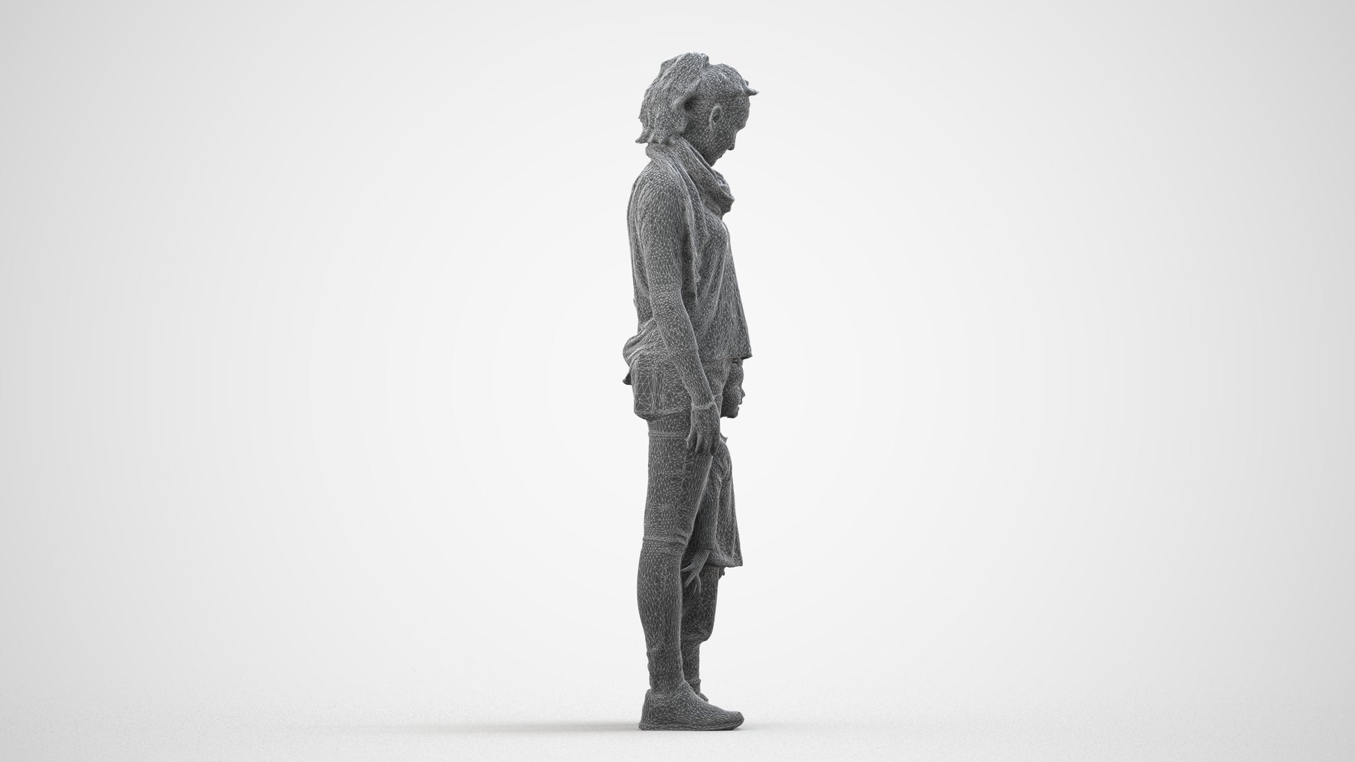 realistic 3D people girl casual kids, render-ready for V-Ray and Corona, FBX OBJ, wireframe side view