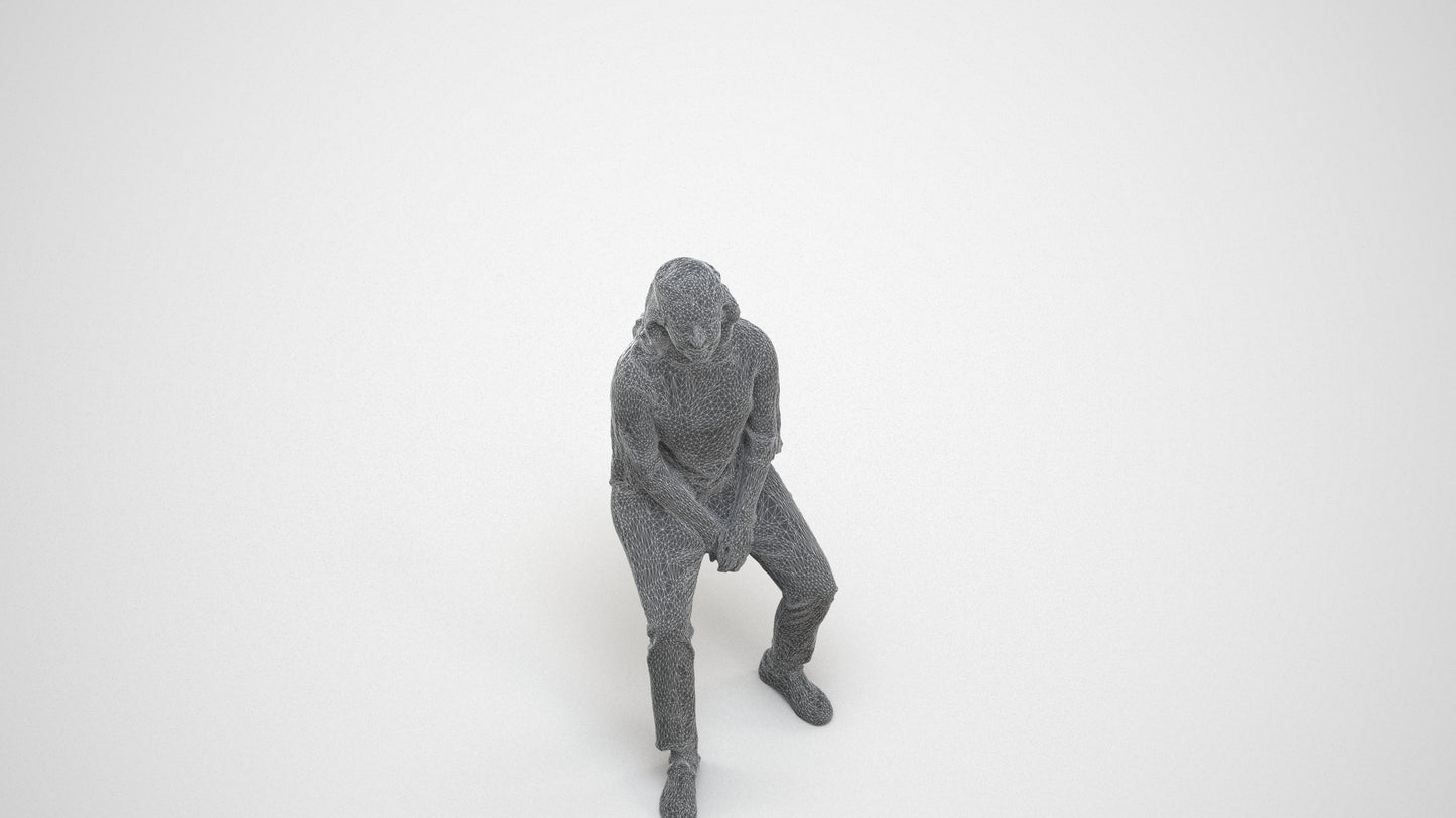 realistic 3D woman casual sitting, scanned archviz people for Blender and 3ds Max, wireframe three-quarter view