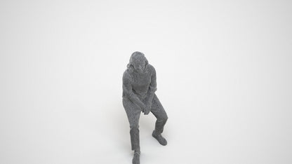 realistic 3D woman casual sitting, scanned archviz people for Blender and 3ds Max, wireframe three-quarter view