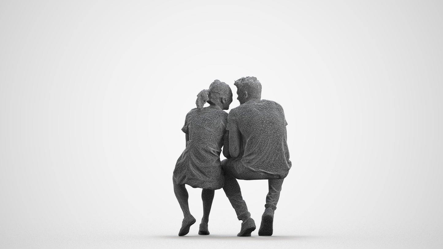 3D people model woman casual couple, scanned human for 3ds Max rendering, wireframe front view