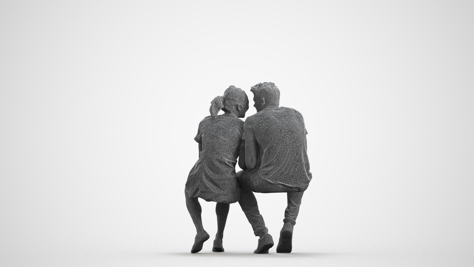 3D people model woman casual couple, scanned human for 3ds Max rendering, wireframe front view