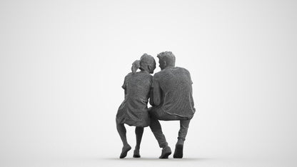 3D people model woman casual couple, scanned human for 3ds Max rendering, wireframe front view