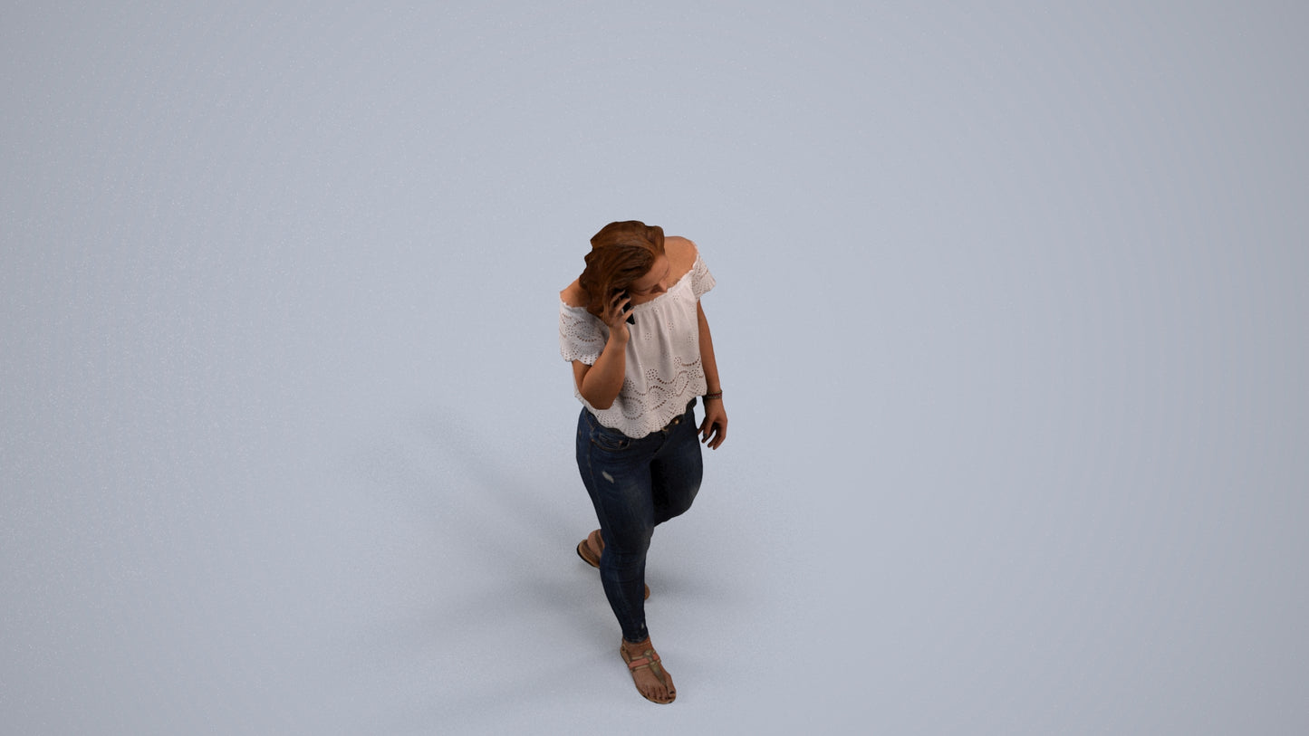 realistic 3D woman casual walking, scanned archviz people for Blender and 3ds Max, back view render