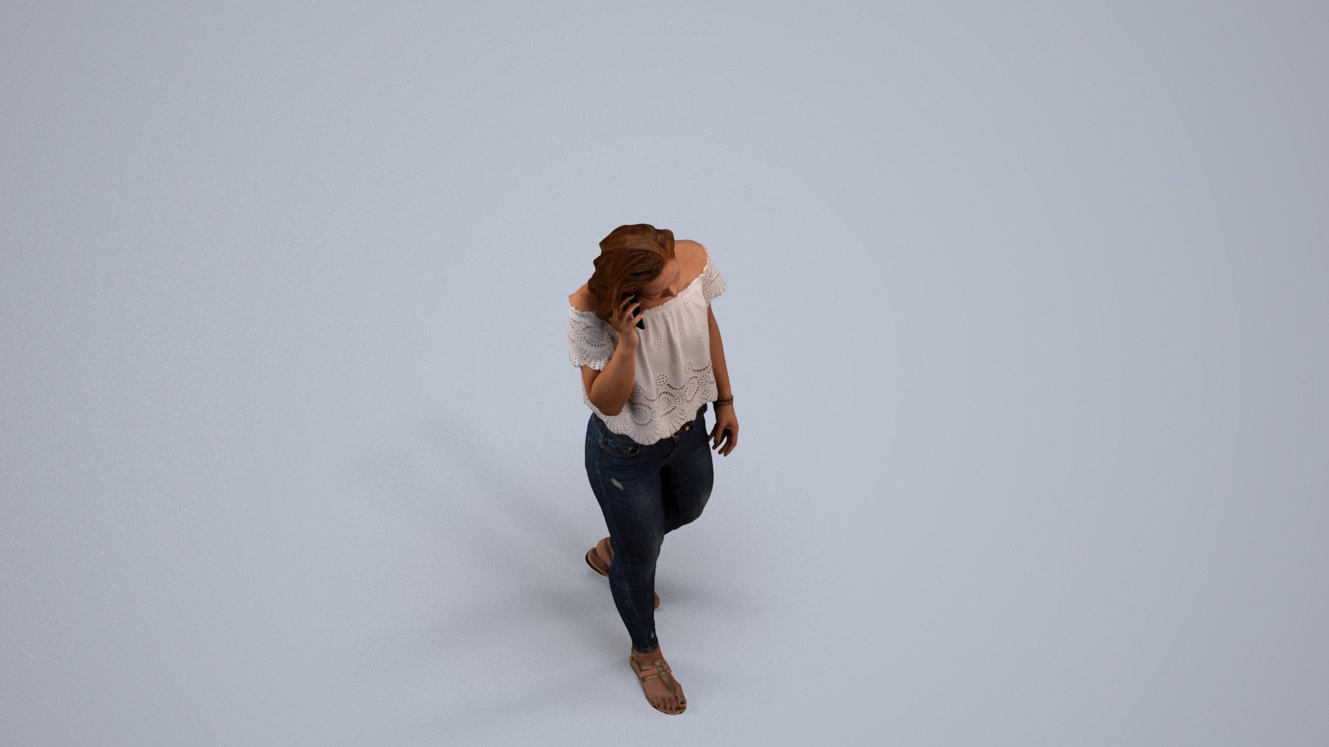 realistic 3D woman casual walking, scanned archviz people for Blender and 3ds Max, back view render