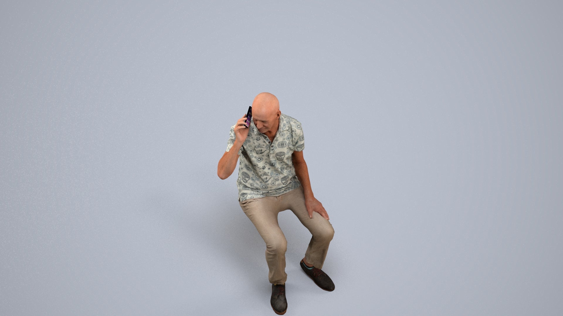3D scanned senior man sitting casual, photorealistic archviz people for Enscape and SketchUp, back view render