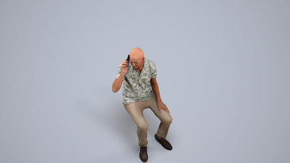 3D scanned senior man sitting casual, photorealistic archviz people for Enscape and SketchUp, back view render