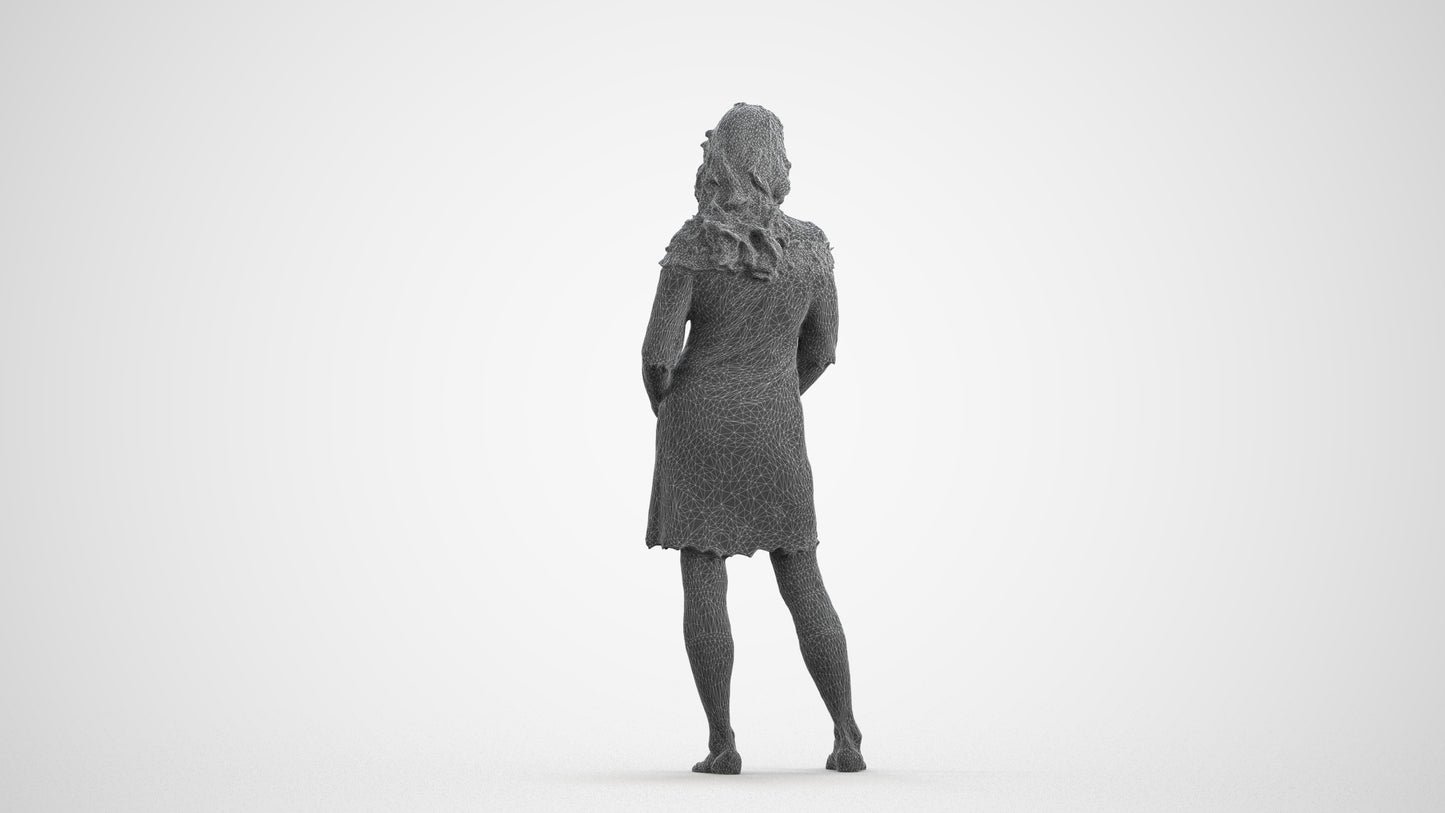 photogrammetry 3D senior woman casual standing, realistic human model archviz FBX, wireframe front view