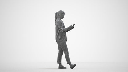 3D people model woman casual standing, scanned human for 3ds Max rendering, wireframe side view