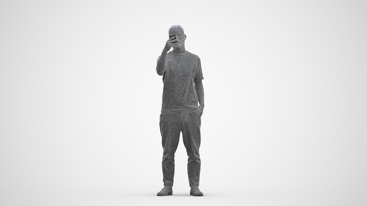3D people model man casual standing, scanned human for 3ds Max rendering, three-quarter front view render